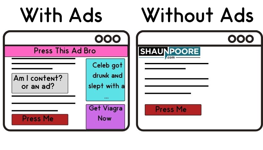 Calls to action get buried with ads.