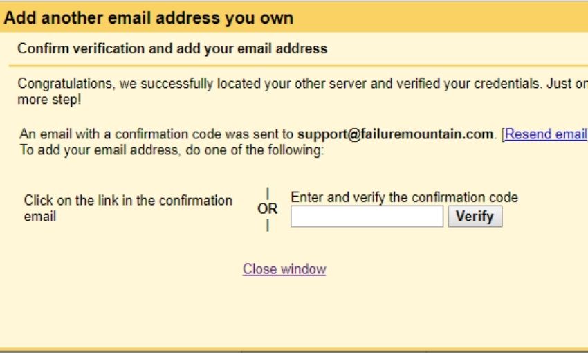 gmail alias confirmation window